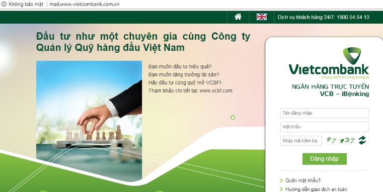 Giả mạo website Vietcombank.