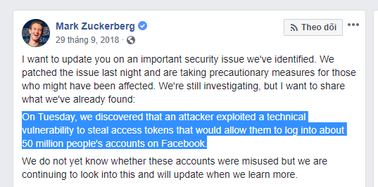 Vụ hack lớn các tài khoản Facebook.